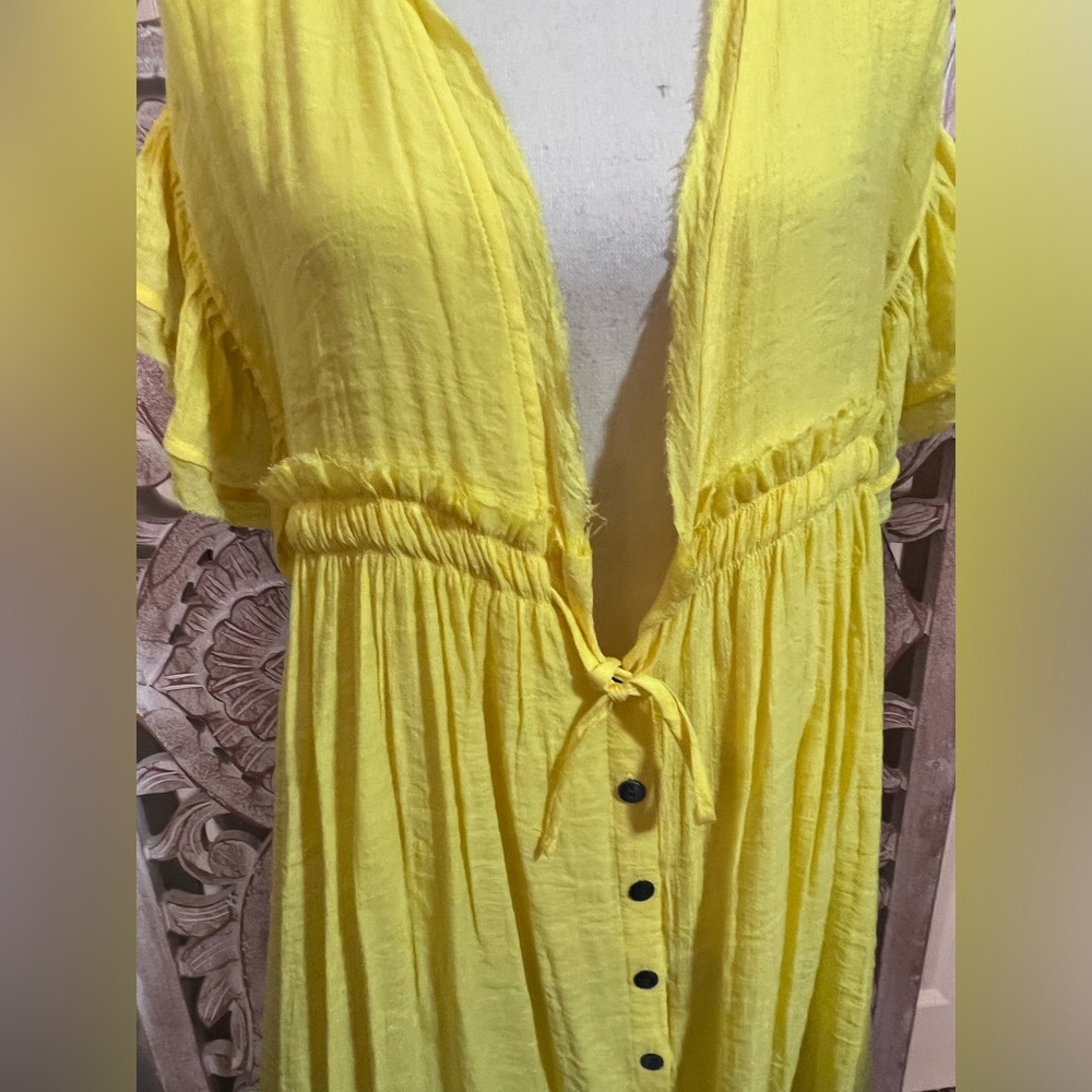 NWOT Peach Love Yellow Beach Coverup Button Front Sundress Ruffle Sleeve Sz L - Picture 4 of 5